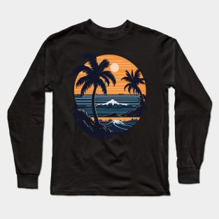 Beautiful Retro, Vintage Sunset, Sea and Palm Trees Long Sleeve T-Shirt